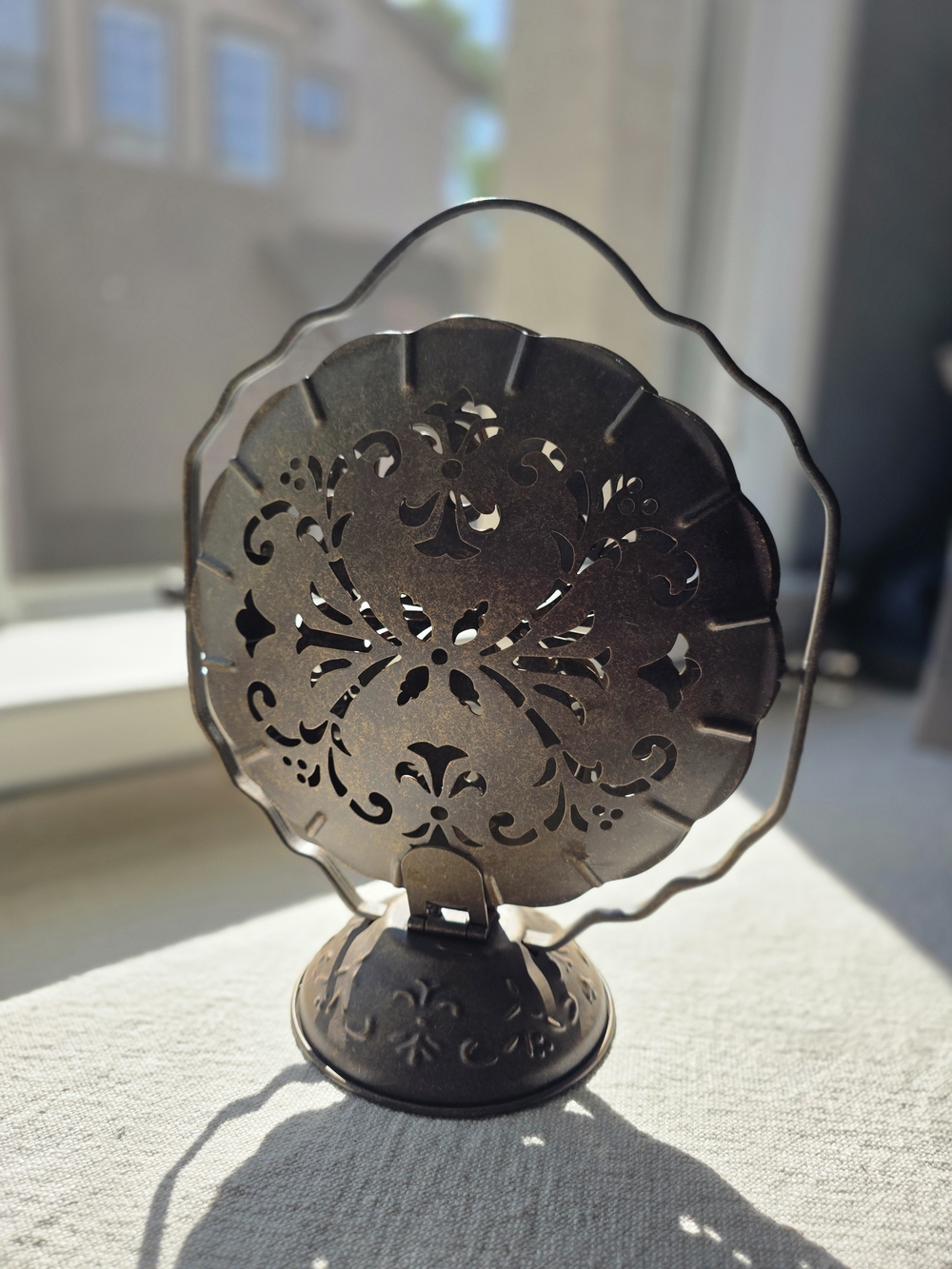 Vintage 3-Tier Folding Metal Filigree Dessert Stand Caddy